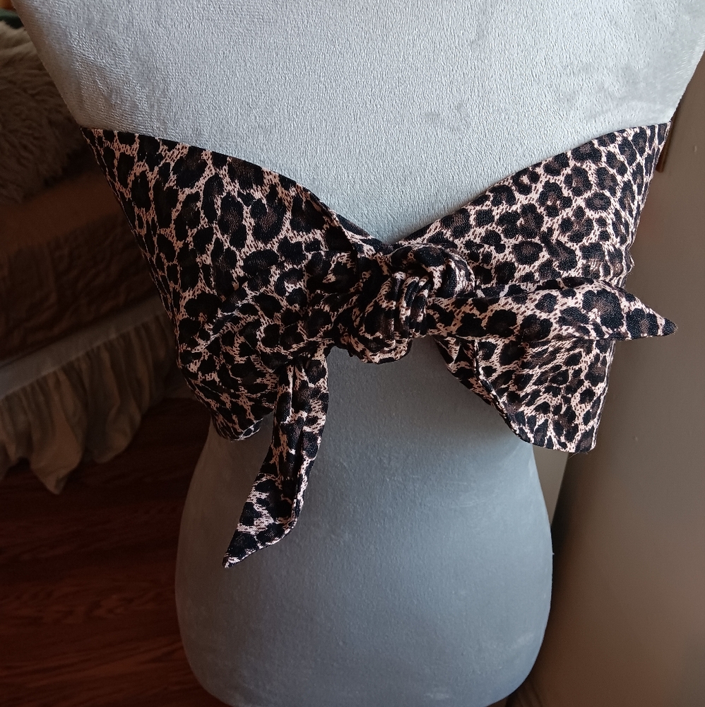 NWT Express Leopard Print AND Sandwash Linen-Blend Tie Front Bandeau Top 2 for 1